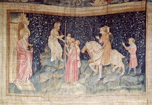 O Número da Besta, nº 46 do "Apocalipse de Angers", 1373-87 (tapeçaria) de Nicolas Bataille